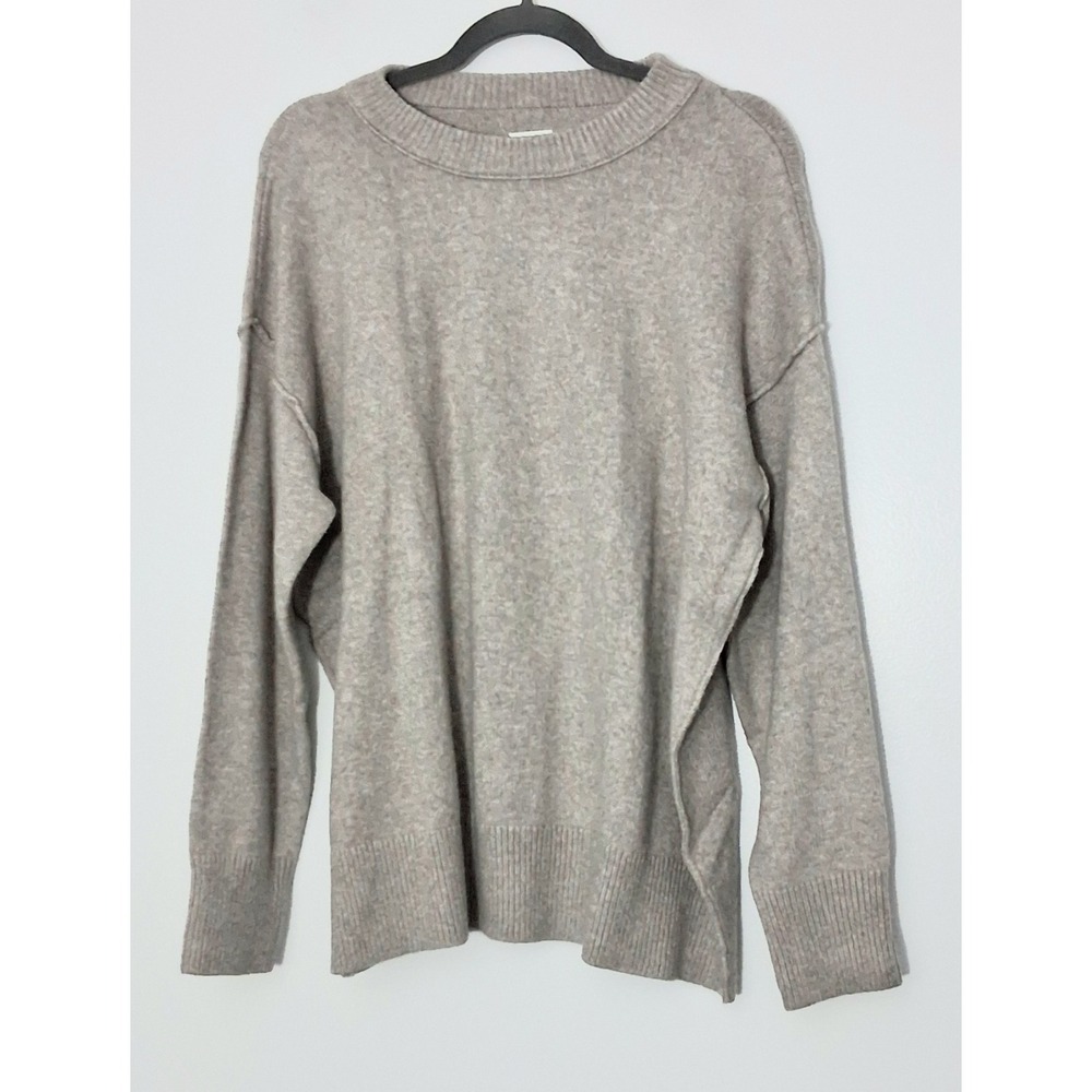 Aerie Softest Luxe Crew Sweater Womens Size Medium Heather Taupe Long Sleeve NEW